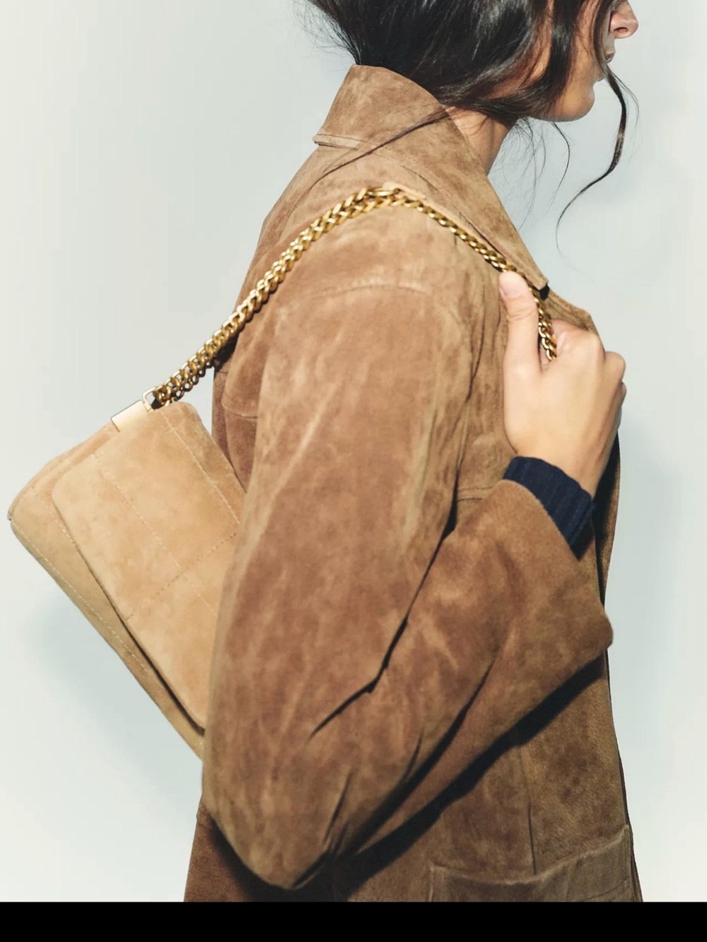 ZARA Tan/ Sand Suede Purse Crossbody Shoulder bag